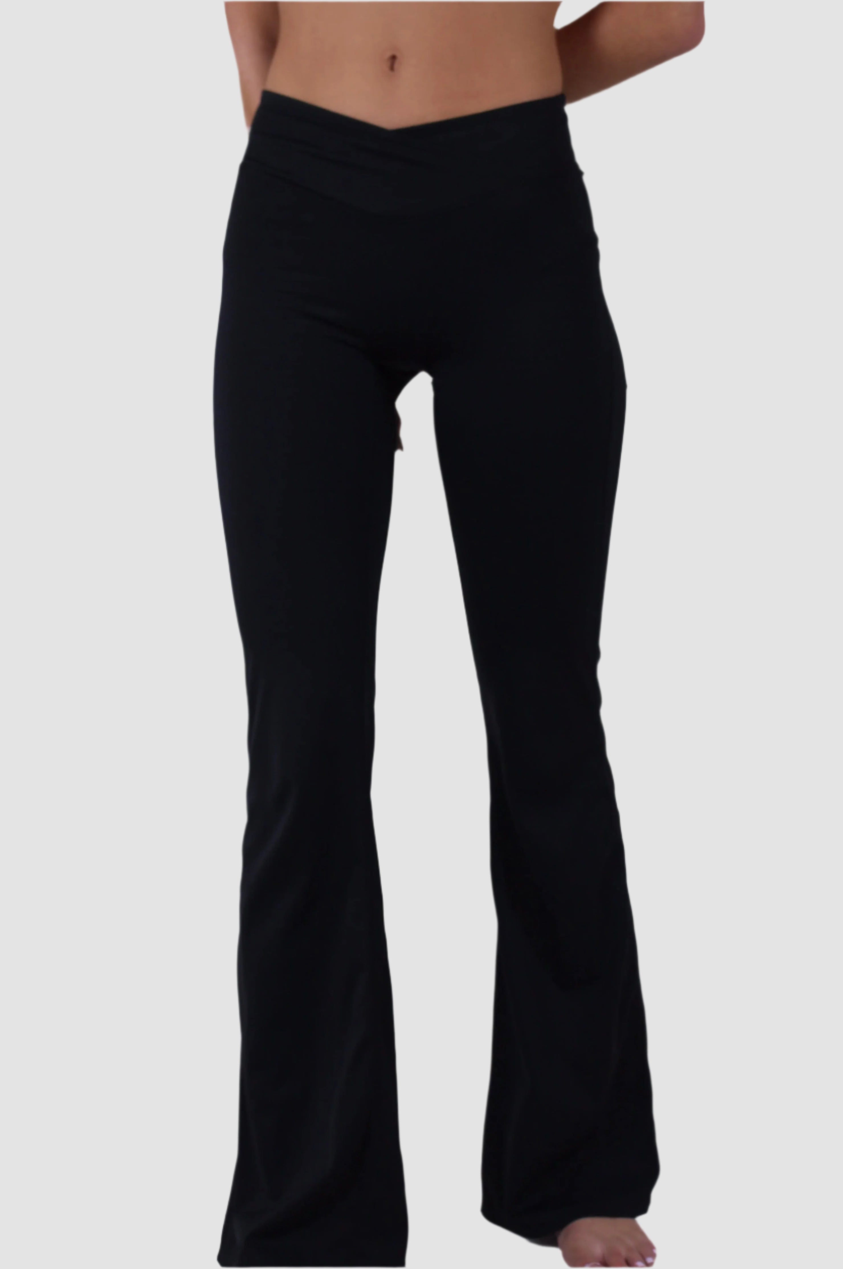Black Aivvia Athletics high-waist flare yoga pants, women’s bootcut activewear for studio and casual wear.
