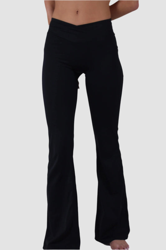 Black Aivvia Athletics high-waist flare yoga pants, women’s bootcut activewear for studio and casual wear.