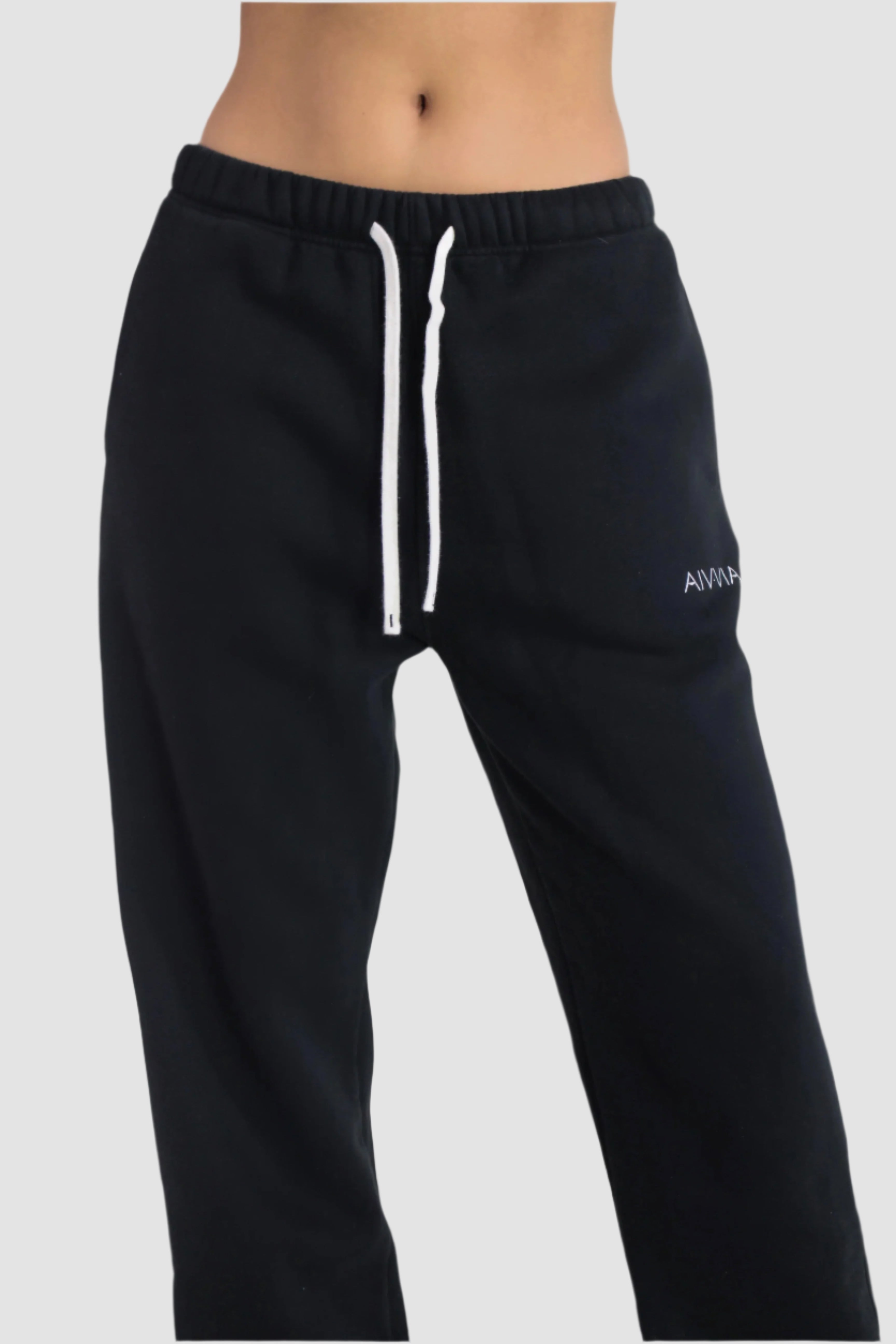 Black Aivvia Athletics sweatpants with elastic waist and slim-leg design; essential everyday activewear staple.