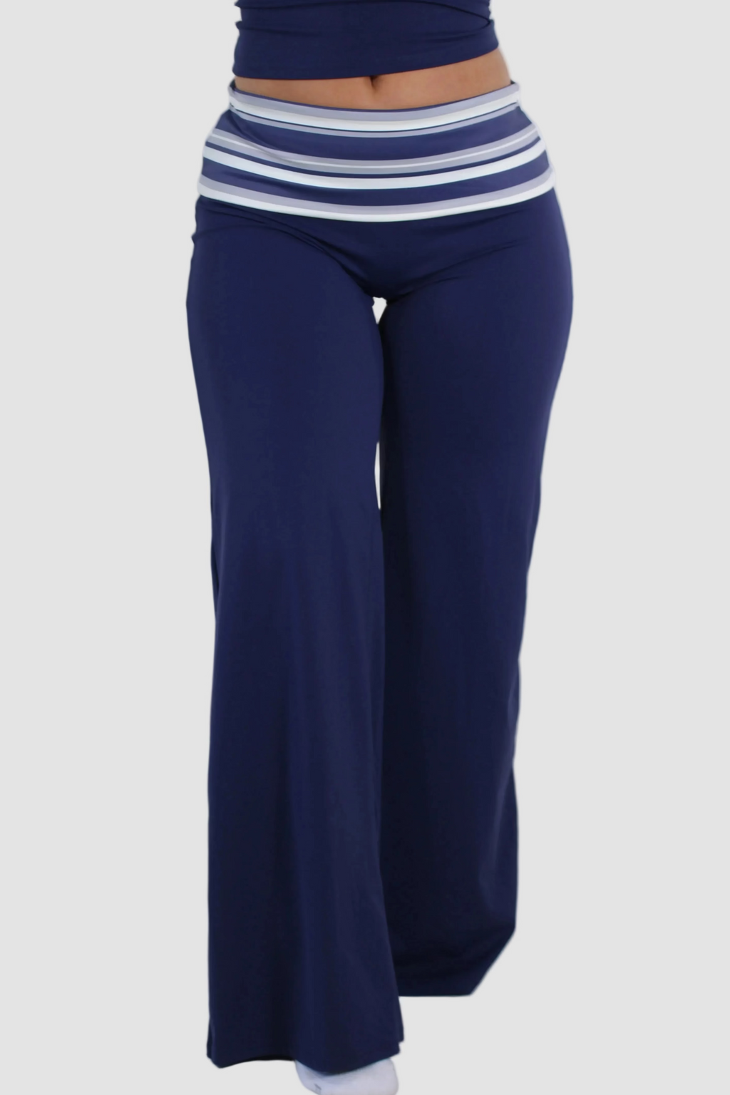 AIVVIA Athletics HARBOR Wide Leg Yoga Pants, navy wide leg yoga pants with contrast waistband