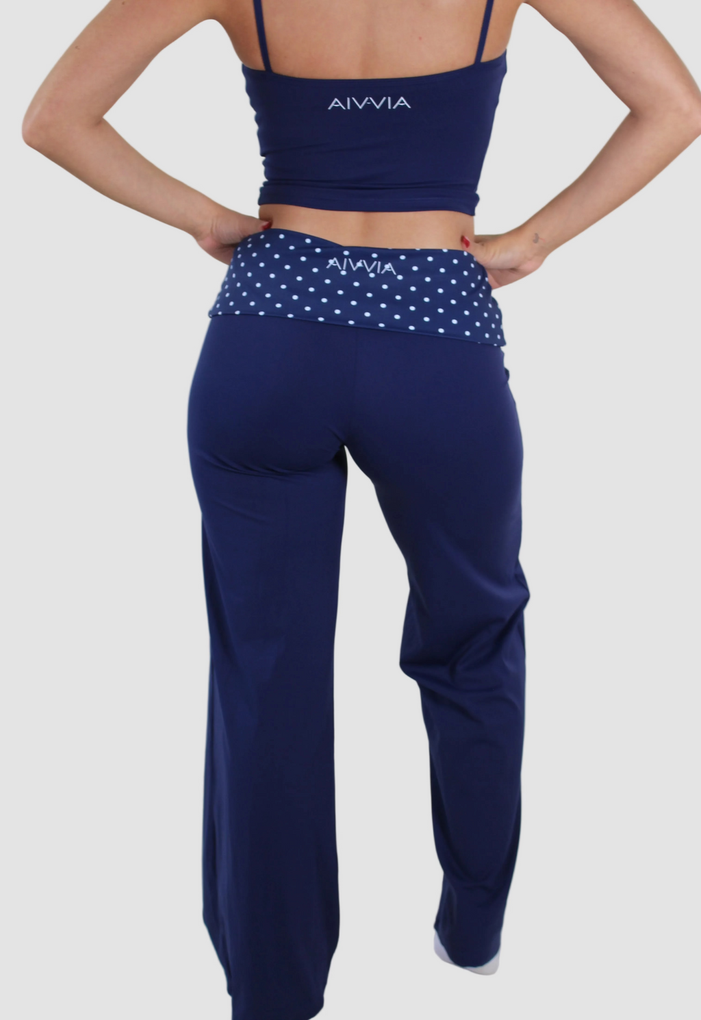 AIVVIA Athletics HARBOR Wide Leg Yoga Pants, navy wide leg yoga pants with contrast waistband