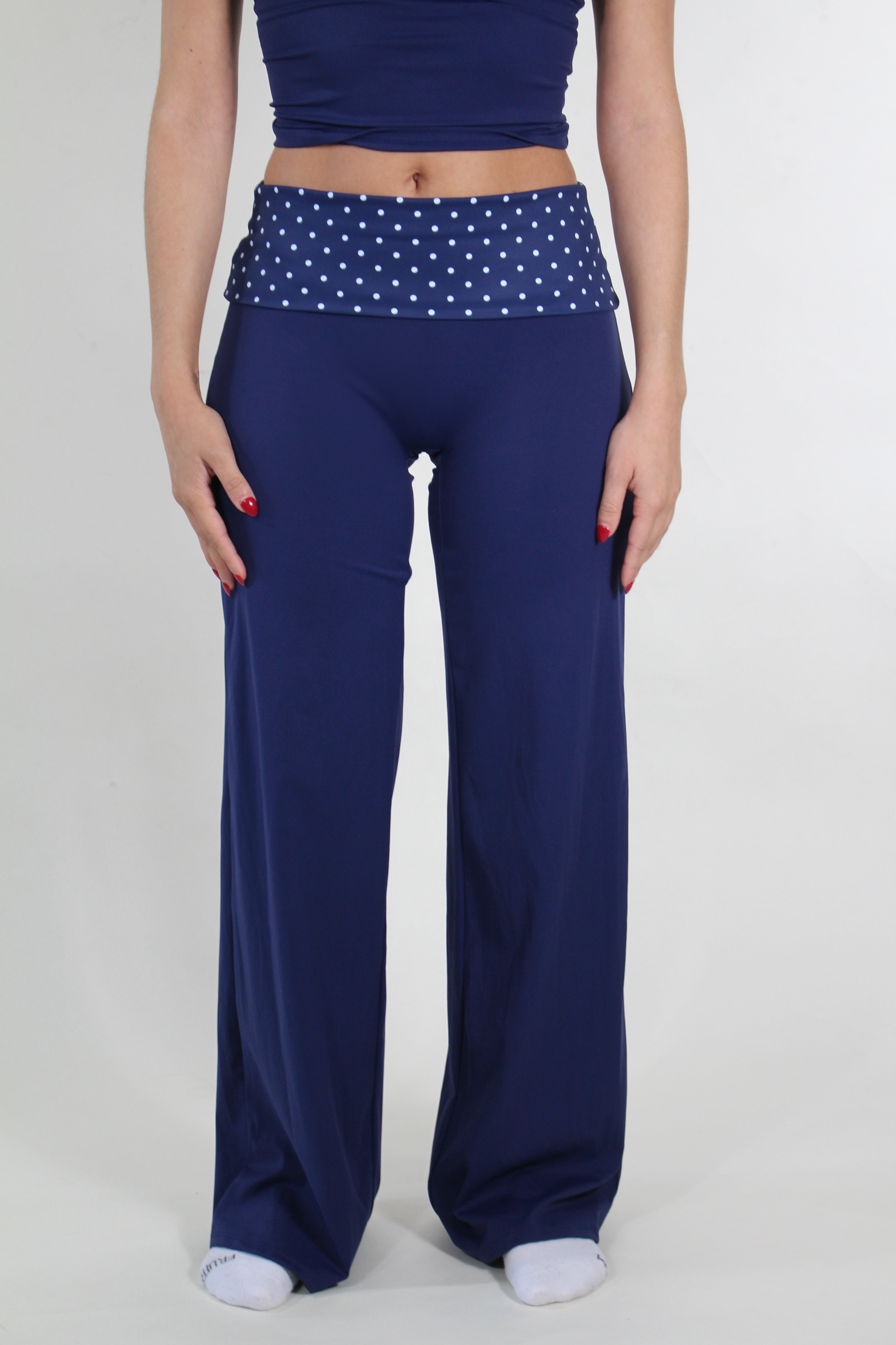AIVVIA Athletics HARBOR Wide Leg Yoga Pants, navy wide leg yoga pants with contrast waistband